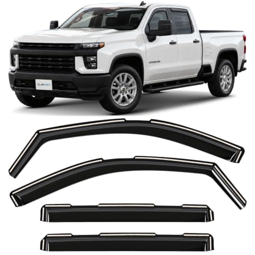 GrandWheel Co Smoke Tinted in-Channel Side Window Vent Visor Deflectors Rain Guards Compatible with Silverado/Sierra 2500HD/3500HD 2020-2026 Crew Cab - 4 pcs. GW0693