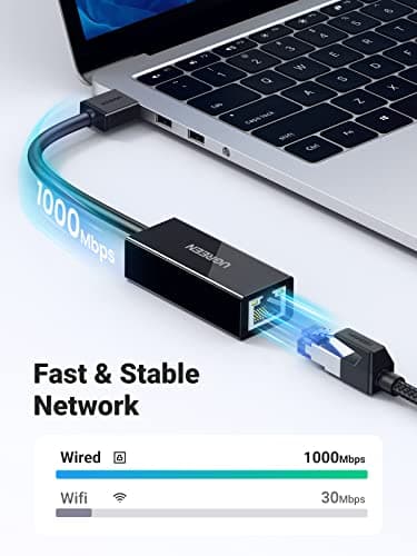 UGREEN USB 3.0 to Ethernet Adapter, RJ45 Gigabit Ethernet LAN Network Adapter 10 100 1000Mbps for Laptop, Switch, MacBook Pro, Air, Mac OS, Windows, Linux, Chrome OS, Black — view 3