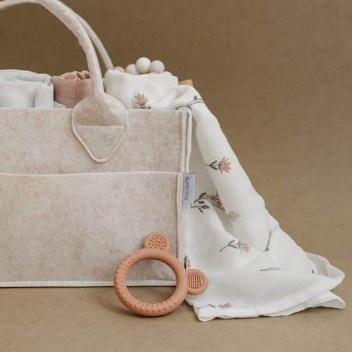 PUTSKA Baby Diaper Caddy Organizer - Nursery Storage Basket for Diaper Station, Baby Basket Shower Gift List and Registry Must-Have, Newborn Essentials, Nursery Decor for Boy or Girl - Mocha, Large — view 5
