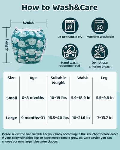 ALVABABY Baby Swim Diaper Reusable Toddler Boy Girl Swim Diapers Adjustable Washable 2 Pack 0-2T for Swimming Lessons Dolphin — view 4