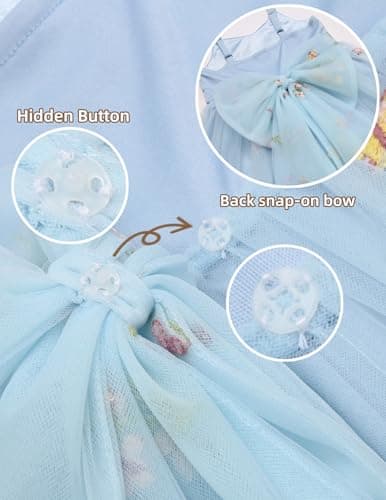 Arshiner Toddler Girls Tulle Dress Bowknot Tutu Birthday Princess Embroidery Blue Floral Dresses Formal Photoshoot Outfit Summer Clothes 5-6Years — view 5