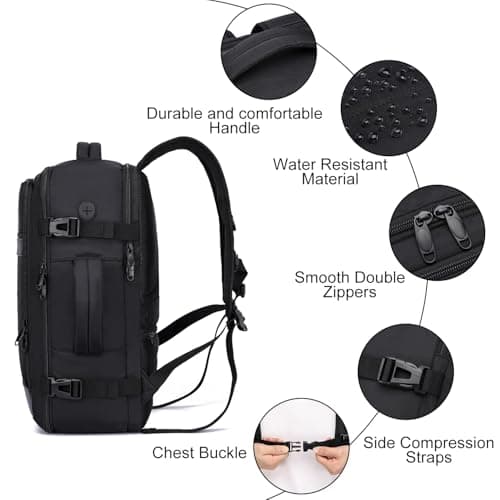 Travel Backpack for Men,Airplane Approved Carry On Backpack Suitcase with Shoe Pouch, Luggage Bag TSA 15.6inch Laptop Mochila Flight Approved Personal Item Travel Bag Bookbag Travel Essentials,Black — view 5