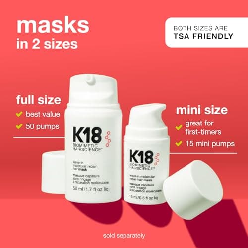 K18 Leave-In Molecular Repair Hair Mask - Peptide Hair Treatment Mask for Bleach, Color, Chemical + Heat Damaged Strands - Immediate + Lasting Damage Reversal in 4 Minutes (0.5 Fl oz) — view 7