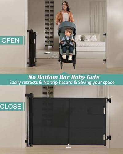 Miumoon 50 inch Retractable Baby Gates 34 inch Tall, Retractable Gate with Reinforced Strip Design to Prevent Crawling Through, Retractable Dog Gate for Stairs, Doorways, Hallways — view 4