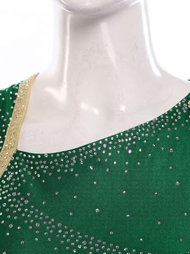 TSSOE Women Figure Skating Dress Long Sleeve Shiny Rhinestone Ice Skating Dress Ballet Dancewear Green Small — view 4