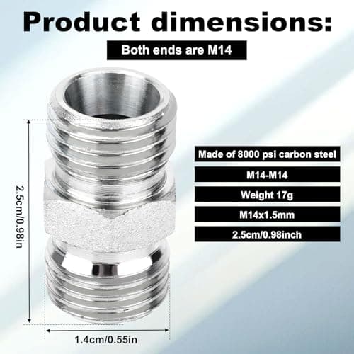 2pcs M14 to M14 Carbon Steel Fittings Adapters, Hydraulic Hose Pipe Thread Coupler for Mini Excavator Compatible with AGT, FF Industries and More