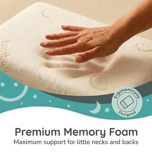 Baby Works Toddler Pillow - Soft, Supportive and Breathable Memory Foam with Hypoallergenic Bamboo Cover, Chiropractor Recommended, Washable and Removable Cover, Perfect for Cribs, Ages 12m+ — view 5