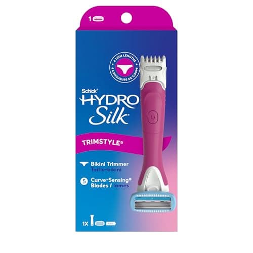 Schick Hydro Silk TrimStyle Hydrating Razor with Bikini Trimmer for Women | 2-in-1 Bikini Razor for Women and Womens Trimmer for Pubic Hair| Includes 1 Waterproof Handle, 1 Refill & 1 AAA Battery
