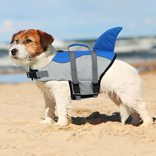 EMUST Dog Life Jacket Shark, Dog Life Vests for Small, Middle, Large Dogs with Rescue Handle Dog Flotation Vest Safety Lifesaver for Swimming Pool Beach Boating, (S,Blue) — view 5