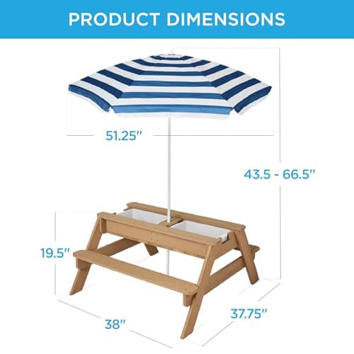 Best Choice Products Kids Picnic Table with Umbrella, 3-in-1 Sand & Water Table, Outdoor Convertible Picnic Table for Toddlers, Seats 4, Removable Top, 2 Buckets - Navy — view 2