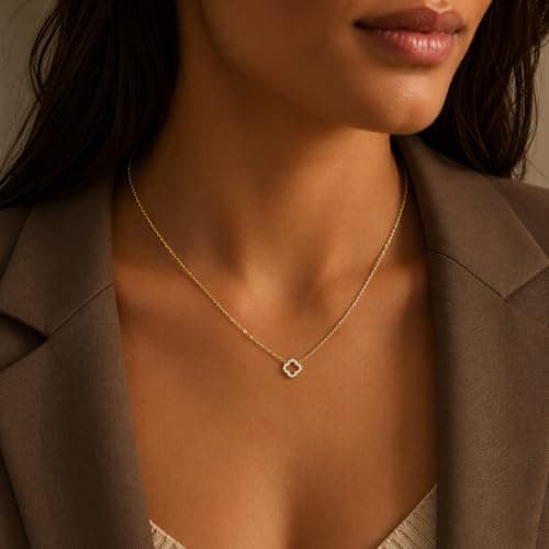 Mothers Day Gifts for Mom Dainty Gold Necklaces for Women Trendy Non Tarnish 14K Gold Plated Cubic Zirconia Necklace Layered Simple Cute Four Leaf Clover Choker Jewelry Birthday Gifts (Cable Small CZ, Gold) — view 5
