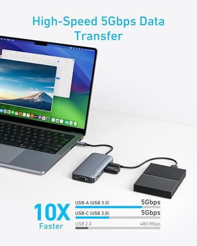 Anker 8-in-1 USB-C Hub, USB C Docking Station Triple Display Multi-Port Dongle with 2 HDMI and VGA, 5Gbps Data Transfers, USB Ports for MacBook Air/Pro, Dell XPS, iPad Pro, and More — view 3