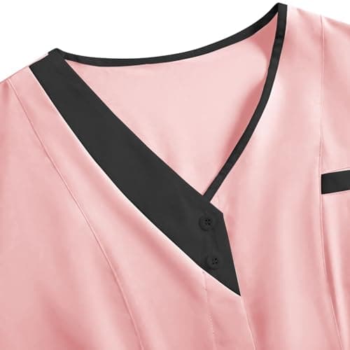 Women's V-Neck Scrub Top with Pockets Stretch Loose Casual Short Sleeve Work Blouse Nurse Uniforms Medical Scrubs Shirt — view 4