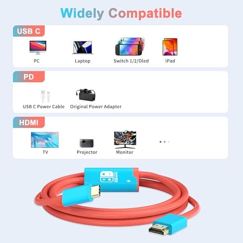 Switch 2 Dock (Plug-and-Play), USB C to HDMI Replacement Cable for Nintendo Switch, 4K@60HZ 6.6 ft, Portable Travel TV Base Adapter＆Travel Docking Station Cord Compatible with Switch OLED — view 5
