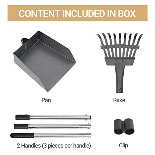 Heeyoo Dog Pooper Scooper, Dog Poop Tray and Rake Set, Pet Waste Removal Scoop with Long Adjustable Sectional Stainless Handles — view 4