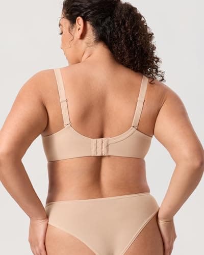 DELIMIRA Women's Balconette Bra Plus Size Full Coverage Tshirt Seamless Underwire Bras Back Smoothing Beige 34H — view 2