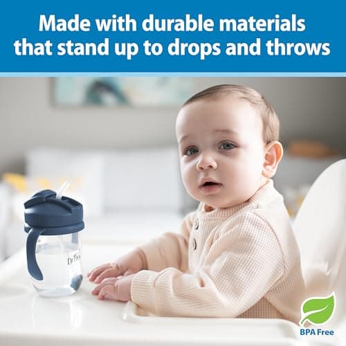 Dr. Brown's Milestones Baby's First Straw Cup, Training Cup with Weighted Straw, 9oz/270mL, Dark Blue/Vintage Yellow, BPA Free, 6m+, 2 Pack — view 2