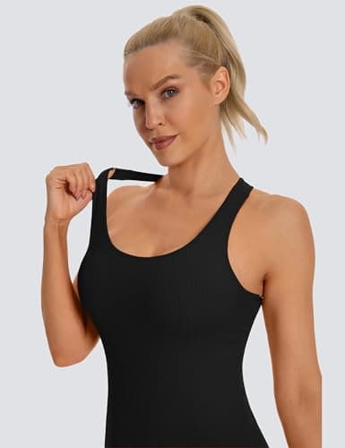 MathCat Seamless Workout Tank Tops for Women with Built in Bra, Spaghetti Strap Padded Gym Tops, Racerback Sports Athletic Slim Yoga Shirts Camisole Black
