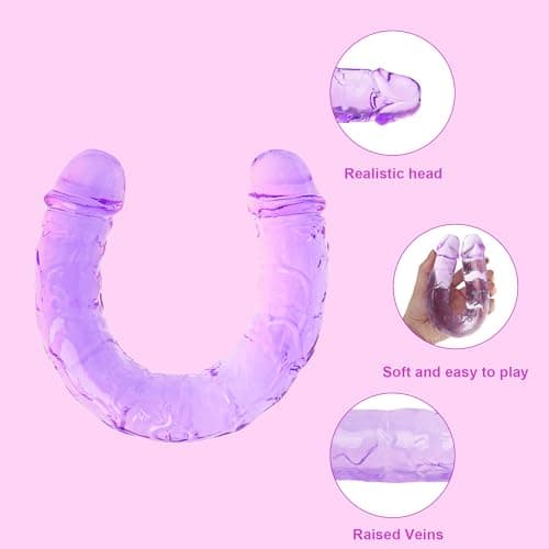 11.8 * 1.37 Inches Double Dildo Crystal Jelly Realistic Anal Long Dildo Penis Soft and Flexible with Veins and Glans Adult Sex Toys for Women/Men/Lesbian Purple — view 2