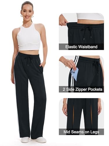 Tapata Women's 28" Inseam Petite Track Pants Loose Straight Leg Jogging Sweatpants Warm-Up Sports Athletic Running, Black, M — view 4