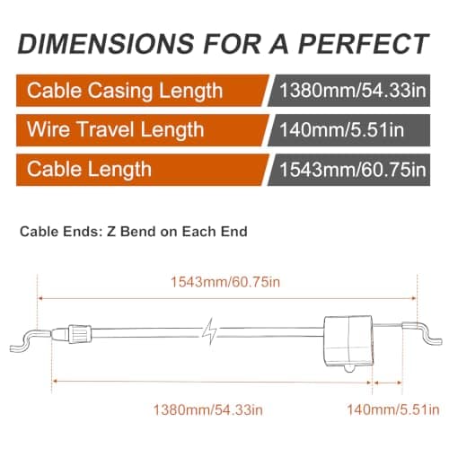 532183567 Engine Safety Control Cable 183567 60-109 for Craftsman Poulan Sears AYP Husqvarna Weed Eater Engine Lawn Mower Cable Parts Cable Length: 61 1/2",Conduit Length: 54 1/2",Z Bend on Each End — view 2