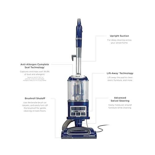 Shark NV360 Navigator Lift-Away Deluxe Upright Vacuum with Large Dust Cup Capacity, HEPA Filter, Swivel Steering, Upholstery Tool & Crevice Tool, Blue — view 7