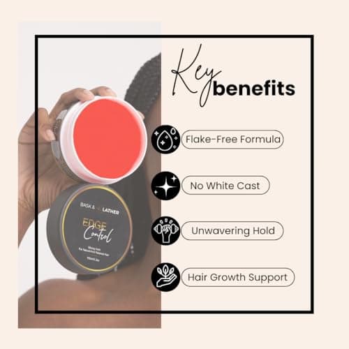 BASK & LATHER Strong Hold Edge Control Gel with Castor Oil, Non-Greasy, Non-Flaking, No White Cast, Long Lasting, Supports Hair Growth, Natural Formula, For All Hair Types, 5.3 Fl Oz — view 3