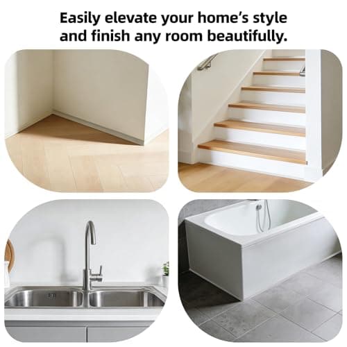 JSIWOTH 10Ft Quarter Round Trim L-Shaped Bendable Silicone Self-Adhesive Peel and Stick Molding for Floor Edge, Wall Corner, Stairs, Cabinet & Tub, White — view 4