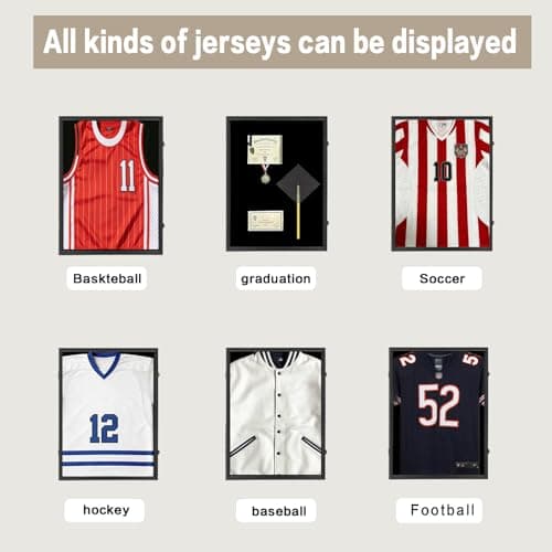 Hactyn Jersey Frame Display Case 2 Pack for Wall ,Large Lockable T-Shirt Shadow Box with Clear UV Protection Acrylic & Hangers for Football Basketball Baseball Soccer Hockey, Matte Black — view 3