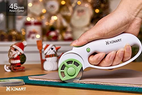Xinart 45mm Rotary Cutter for Fabric Safety Lock Ergonomic Classic Comfort Loop Fabric Small Rotary Cutter for Sewing Quilting Crafting (Extra 2pcs Replacement Blades Included)-Green — view 2