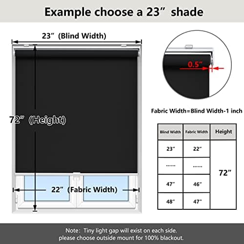 AOSKY Cordless Roller Shades Blackout Blinds for Windows Room Darkening Rolled Up Shades with Spring System, UV Protection Window Shades Door Blinds for Home 25" W x 72" H (64W x 183H cm),Black — view 4