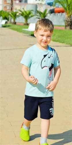 Toddler Boy Summer Outfits Clothes, Kids Boys Short Sleeve Cotton T-Shirt and Shorts Clothing Sets 2-7T (4-5T, Blue Dinosaur) — view 7