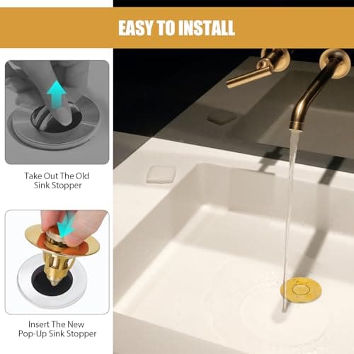 Three colors Bathroom Sink Stopper, 1.1-1.5" Bathroom Sink Drain Strainer, Universal WashBasin Pop Up Drain Stopper, Bounce Core Push Type Sink Plug, Anti-Clogging, Stainless Steel (Gold,1PCS) — view 4