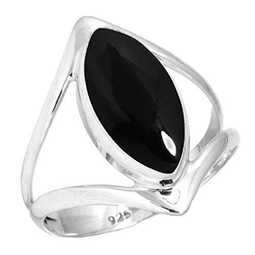 JEWELOPORIUM Black Onyx Silver Ring Size 8, 925 Sterling Silver Ring for Women, Natural Marquise Stone Handmade Jewelry