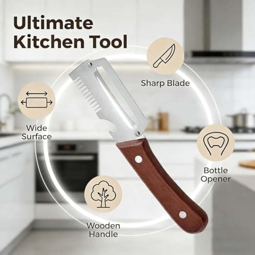 3 in 1 Multi Functional Vegetable Peeler for Kitchen, with Bottle Opener, Cutter Shred and Ergonomic Wood Handle - Effortlessly Peel Potato, Apple, Pineapple, Carrot (2 PCs) — view 2