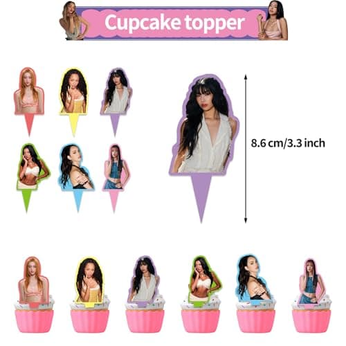46Pcs KAT Birthday Party Decorations Set - Kpop Girl Group Anime Music Idol Supplies Include Balloons, Banner, Cake Topper & Cupcake Toppers for Fans Lover Girls Boy — view 4