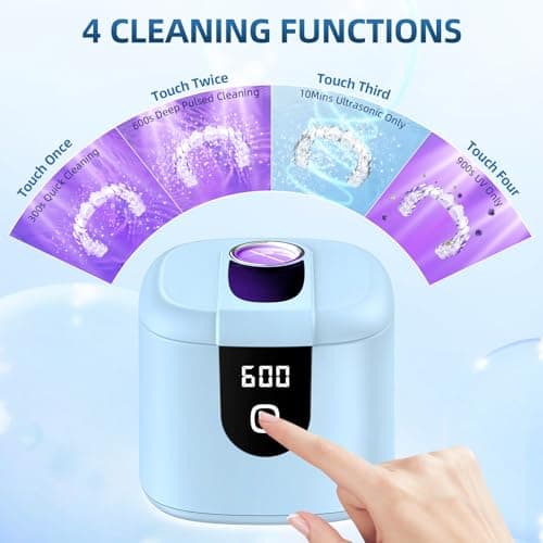Ultrasonic Retainer Cleaner Machine, Upgraded 45kHz Ultrasonic Cleaner for Mouth Guard Braces, Night Guards, Toothbrush Heads & Jewlery with 200ML, 4 Modes and Digital Timer Dental Cleaning Pod (Light Blue) — view 2