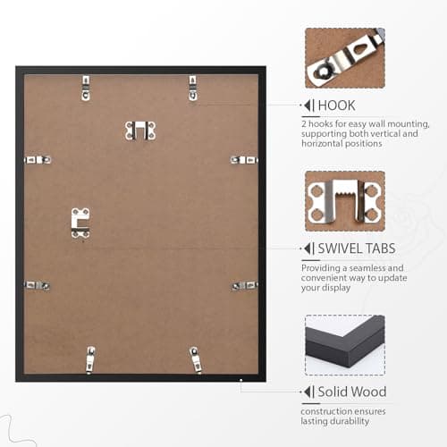Ceecysaa 11x14 Black Picture Frames Set of 4, Display 11x14 without Mat or 8x10 with Mat for Wall Mounting Display,Showcasing Art Prints, Gallery Wall Frame Set, Home Décor — view 4