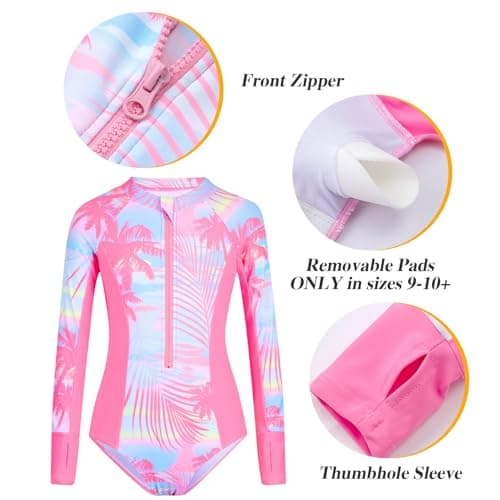 HOZIY Rash Guard for Teen Girls Modest Long Sleeve Tween Size 10-12 Two Piece Swimsuit Bathing Suits with Pocket Swim Shorts Kdis Rashguard Swimwear — view 2