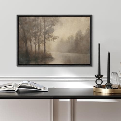 SIGNWIN Framed Moody Misty Forest River Landscape Nature Wilderness Modern Art Decorative for Living Room, Bedroom, Office - 24"x36" BLACK — view 3