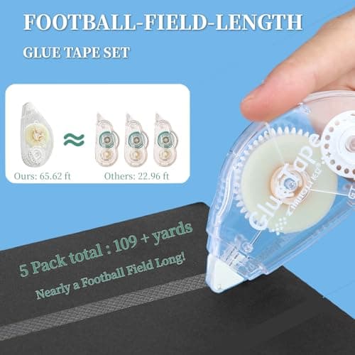 DEYUANCH Upgrade 3X Longer Glue Tape, 5-Pack Total 109 Yards, Photo-Safe Acid-Free Scrapbook Tape, Scrapbook and Junk Journal Supplies, 0.31 in × 65.62 ft