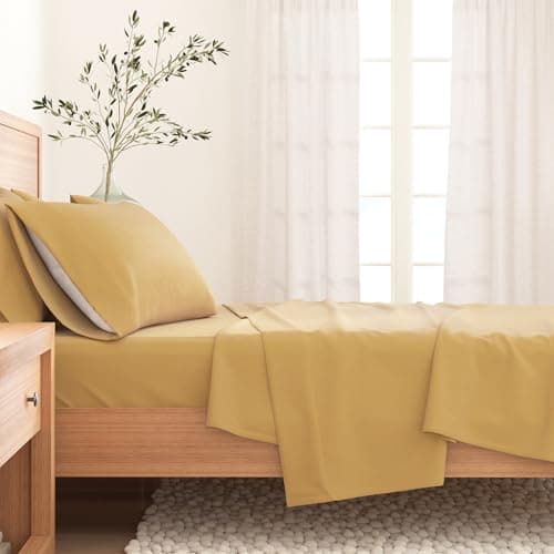 Great Bay Home - 100% Turkish Cotton Full Flannel Sheet Set. Heavyweight, Warm, Winter Double Brushed Bed Sheets. Pre-Shrunk & Anti-Pill - Marigold — view 2