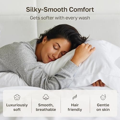 California Design Den Standard Queen Size Pillowcase Set - 400 Thread Count, 100% Cotton Sateen, Set of 2 Pillow Covers, Soft and Breathable - Bright White — view 4