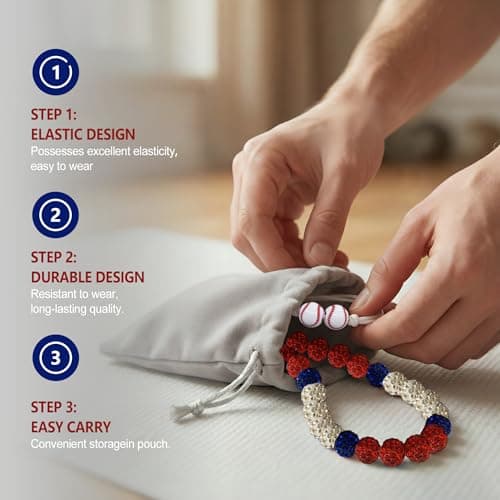LMUWECNO Baseball Necklace for Men with Adjustable Bracelet, 10mm Rhinestone Beaded Choker 16/18/20 Inch, Strong Elastic Bling Ice Chains, Cool Softball Jewelry Gifts for Team Players Fans — view 4