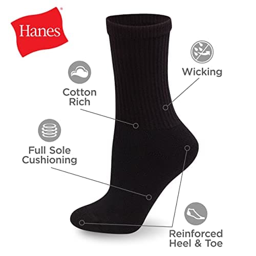 Hanes Women's Crew Sock, Pack of 10 Dress Casual Socks, Black, 9 11 US — view 4
