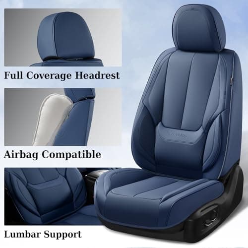 Coverado Seat Covers, Car Seat Covers Front Seats, Car Seat Cover, Car Seat Protector Waterproof, Car Seat Cushion Nappa Leather, Blue Seat Covers Carseat Cover Universal Fit for Most Cars — view 2