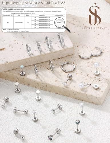 Jstyle Hypoallergenic Silver Stud Hoop Earrings for Women Small Flat Back Surgical Stainless Steel Earrings for Sensitive Ears Trendy Silver Hoops Cartilage Earring Stack Set Multiple Piercing Jewelry — view 2