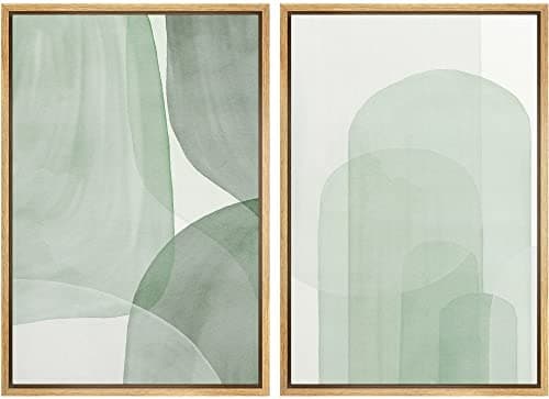 SIGNWIN Framed Canvas Print Wall Art Set Pastel Watercolor Green Polygon Collage Abstract Shapes Illustrations Modern Art Minimal Boho Colorful for Living Room, Bedroom, Office - 24"x36"x2 Natural