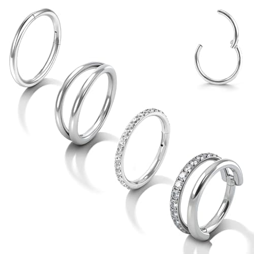 TOOUT Titanium Nose Rings 4pcs, 18g Double Hoop Nose Ring for Women Men, Hypoallergenic Septum Rings Septum Hoop Daith Cartilage Conch Ring Tragus Helix Rook Piercing Jewelry 8mm — view 7