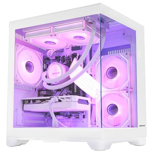 HOENGAGER Panorama Gaming PC Desktop Computer - AMD Ryzen 7 5700G 3.8 GHz, RTX 5060 8GB, 32GB DDR4 RAM 3200, 1TB M.2 PCIE + 1TB SATA SSD, 650W PSU, 240mm AIO, Windows 11 64-bit, White